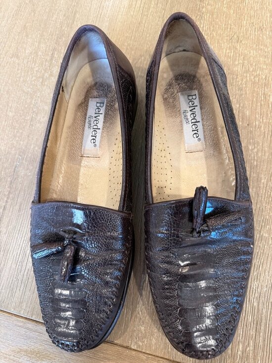 Belvedere Genuine Lizard Leather Tassel Loafers Mens 11 1/2 M Brown Exotic Italy main image 2